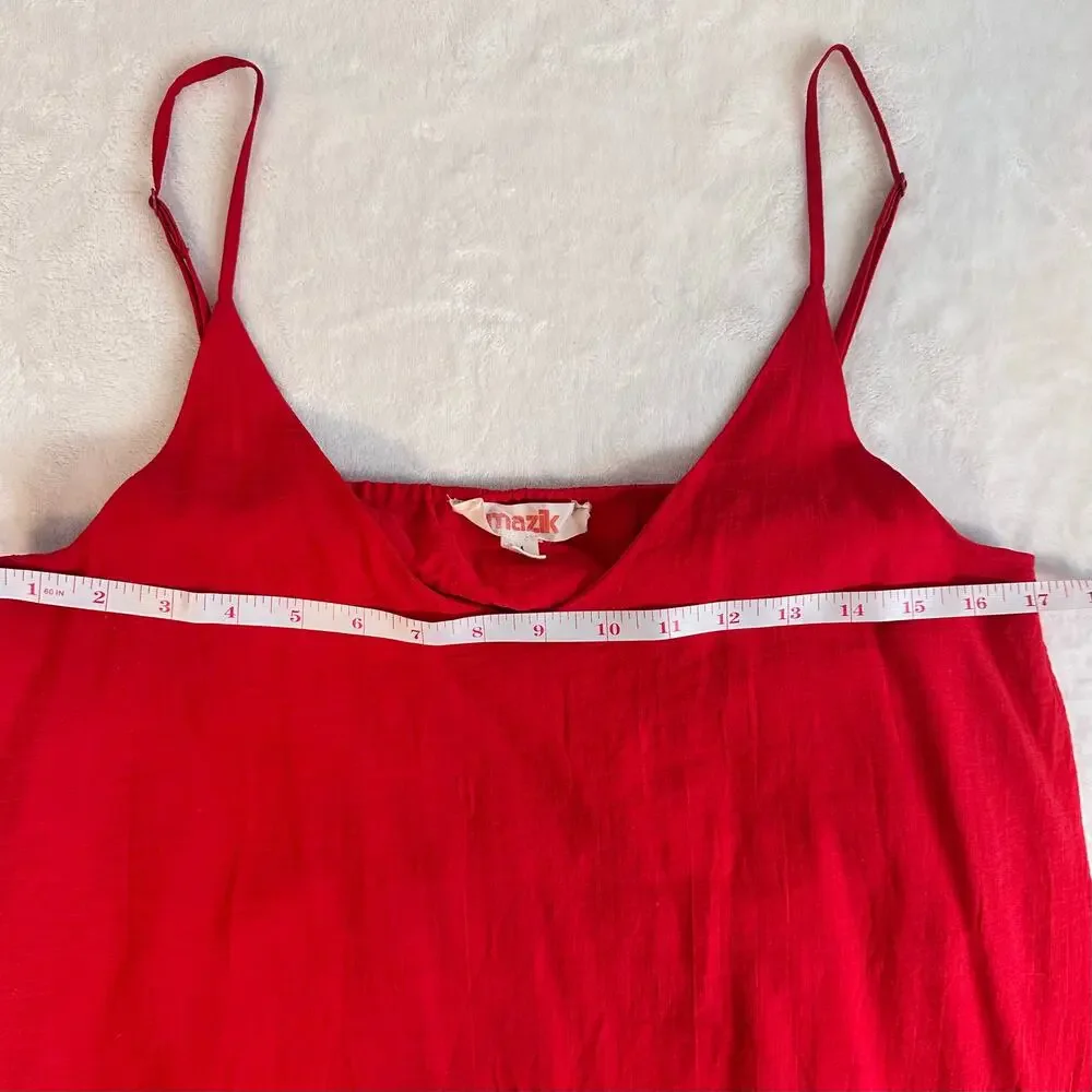 Red Sleeveless Dress, Size M, Vibrant Tiered Ruffled Hem - Picture 4 of 6